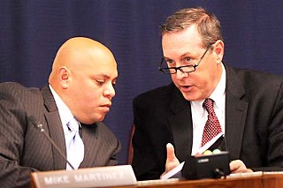 Cap Metro Board Chair Mike Martinez (l) and interim CEO Doug Allen
