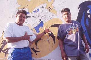 Javier Lopez (r) and bandmate Juan Medina in Colonia Independencia, birthplace of Monterrey's cumbia scene