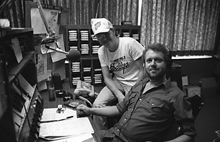 Signing off: Alvin Crow and Joe Gracey (r) on Aug. 3, 1977, during the latter's last show on KOKE-FM. This has been an ol' Blue Eyes Production.
Drink lots of water, stay off your feet, and come when you can.