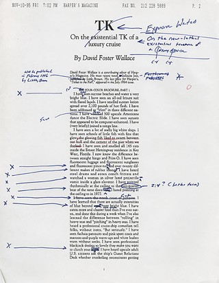 Opening page of corrected proof of Wallace's 1996 essay 