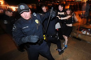 Live streamer Corey Williams is arrested as Austin Police move in to evict Occupy members from City Hall on Feb. 3.