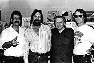 ARC of the Covenant: (l-r) <i>Goldmine</i> magazine's John Koenig, with garage rock immortal Augie Meyer, infamous producer Huey Meaux, and Doug Hanners at the 1985 Austin Record Convention.