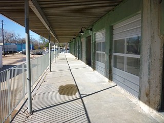 Looking up the breezeway toward the Canopy's Buildings 2 and 1, from the front of the designated cafe space in Building 3