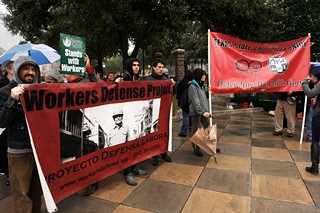 Not to be overlooked in the hubbub of opening day of the Legislature, members of the Texas State Employees Union and other labor rights activists rally outside the Capitol to draw attention to efforts to trim workers' rights and take a whack at state services.