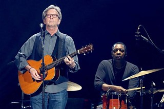 Eric Clapton (l) and Steve Jordon on “Hello Old Friend” at the Frank Erwin Center, 3.17.13