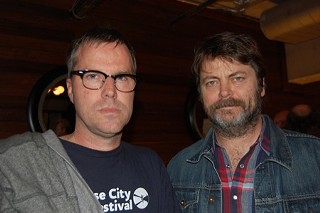 Bob Byington (l) and Nick Offerman at the premiere of Somebody Up There Likes Me