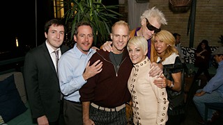 Seabrook Jones (center) at his benefit surrounded with love from Micah King and Stephen Rice (left), Jacki Oh, Stephen Moser, and Maria Groten, November 2012