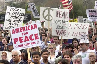 An estimated 10,000 people spoke out against Bush's war on Saturday  at the Capitol, joining millions worldwide in over 600 cities.
