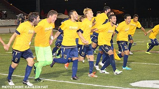 Aztex players celebrate winning the PDL Southern Conference title Saturday