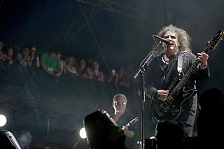 Robert Smith early into the Cure's second-weekend ACL Fest set – before he called down the rains.