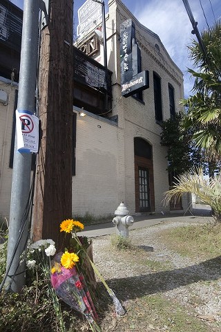 A memorial outside the Mohawk on Red River, where a tragic crash injured 22 and killed three during SXSW