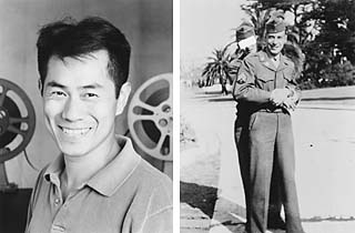 Award-winning filmmaker Arthur Dong (l) incorporated archival footage with  modern-day testimonials in his 1994 documentary, <i>Coming Out Under Fire </i>(r), about the military's treatment of gay soldiers during WWII.