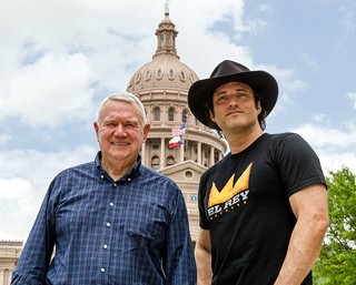 Mayor Lee Leffingwell and Robert Rodriguez look forward to some sunny days as El Rey makes Austin its permanent home