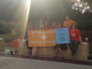 Pro-choice advocates protest outside the second suit against abortion-restrictive House Bill 2