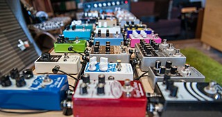 EarthQuaker's demonstration pedal board - not the World's Biggest, but Doug Niemczura hauls it around nonetheless
