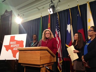 Rep. Donna Howard, D-Austin, discusses her recently filed doctor-patient protection bill. Lawmakers and advocates announced a new reproductive health policy campaign to combat anti-choice laws and restore women's health care access at the Capitol Thursday.