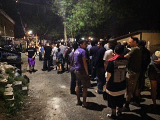 A line of people hoping to watch Hum play Saturday night.