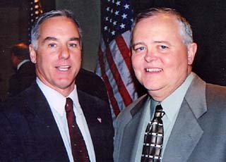 Former state Rep. Glen Maxey (r) is Texas coordinator for the presidential  campaign of former Vermont governor Dr. Howard Dean (l).  The candidate will be in Austin Monday, June 9, for the first local rally  by any of the announced Democratic contenders. The rally begins at  Plaza Saltillo at 8pm; Dean will speak around 9:15pm.