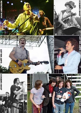 Clockwise from top left: Nightswimming with R.E.M.'s Michael Stipe (l) and Peter Buck; Lucinda Williams, pre-meltdown; Cafe Tacuba's Ruben Albarran; Beatle Bob (with badge) gives the Kings of Leon his nod of approval; Hell No, He Ain't Happy: Drive-by Truckers' Patterson Hood (r) and Mike Cooley; and Steve Earle, post-Atkins