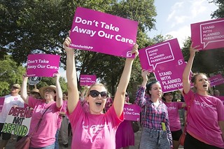 Protesters in support of Planned Parenthood demonstrate as a hearing on the sale of fetal tissue is held at the Texas State Capitol in July.