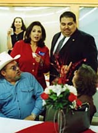 Leticia Hinojosa (middle left) campaigning with state Rep. Ryan Guillen, D-Rio Grande City