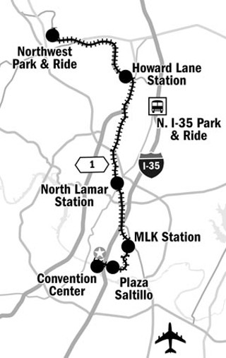 Capital Metro's planned commuter rail and proposed 
TOD districts
