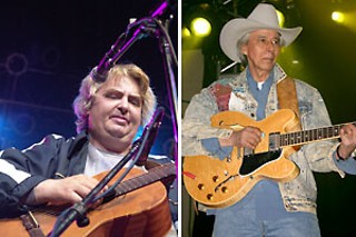 Daniel Johnston (l) and Hardcore Country All-Star 
Pete Mitchell<br> (photos by Gary Miller and Todd V. 
Wolfson)