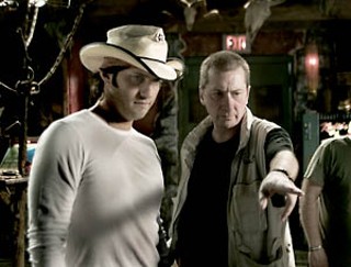 Robert Rodriguez and Frank Miller 
on the set of the Austin-shot <i>Sin City</i>, an adaptation of Miller's 
graphic-novel series. The film opens on Friday, April 1. For a review 
and showtimes, see Film Listings.