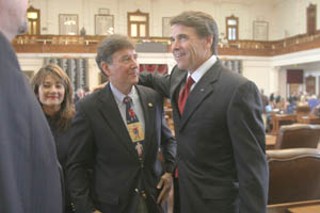 Austin Rep. Elliott Naishtat gets cozy with Gov. Rick Perry at the opening of the special session.