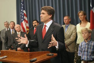 Gov. Rick Perry tells the press on Monday that he won't let legislators rest until a school finance bill passes, even without his beloved tax cuts.