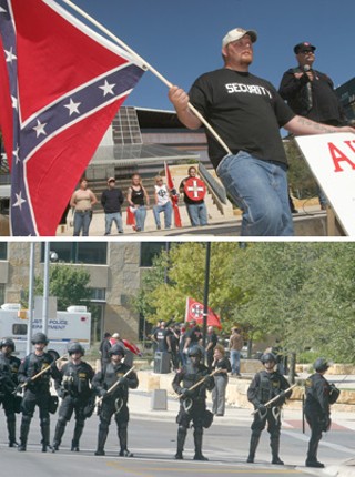 Police kept the approximate dozen Klansmen who came to Austin last weekend to show their support for Proposition 2 a good distance away from the thousands of protesters who showed up downtown to let the Confederate flag-waving visitors know, You ain't welcome in this town.