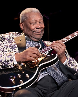 B.B. King playing his guitar “Lucille,” which is on display at the LBJ Presidential Library