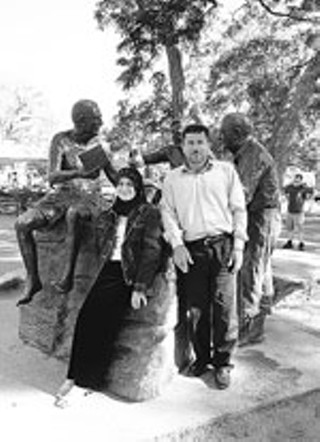 Asra'a Amir Mizyad and her father visiting Philosopher's
Rock at Barton Springs, November 2004