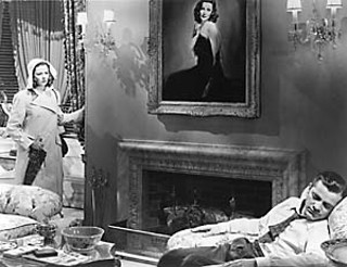 Gene Tierney and Dana Andrews in 1944's <b>Laura</b>. The painting was a doctored photograph.