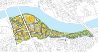 What Roma Saw: In its 2000 study, Austin's urban-planning consultants envisioned the South Shore Central area redeveloped with low-rise buildings and a new grid of streets, to foster a human-scaled, walkable neighborhood with shopping, offices, and restaurants.