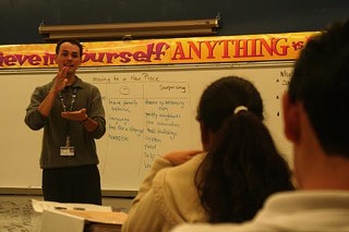 English teacher Patrick Harboure instructs recent immigrant students in the Webb English Language Learners Academy.