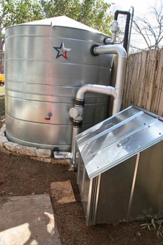 Water and energy consumption can both be reduced by a rainwater-harvesting system, like this one installed on the remodeled Craftsman bungalow featured on <b>This Old House</b>, owned by Michele Grieshaber and Michael Klug.