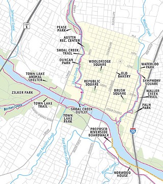 Investing in Downtown parks – green oases for public life amid the high-rises – is increasingly critical as Downtown revitalizes, develops more densely, and becomes a real neighborhood. For inspiring ideas for how Austin's Downtown parks could contribute more to civic life, visit . (Chart lists immediate needs for all parks shown on map.) 
<br><a href=http://www.austinchronicle.com/issues/dispatch/2007-05-04/parks.jpg target=blank><b>View a larger map</b></a>