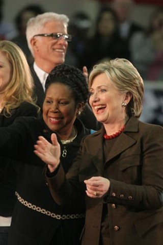 Hillary Clinton, at a rally Monday at the Burger Center, was joined onstage by U.S. Rep. Sheila Jackson Lee, D-Houston, actor Ted Danson, and daughter Chelsea.