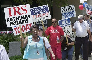 IRS employees, members of Chapter 2-47 of the National Treasury Employees Union, protested Tuesday to shed light on their boss’ refusal to allow adequate family-leave time for workers.