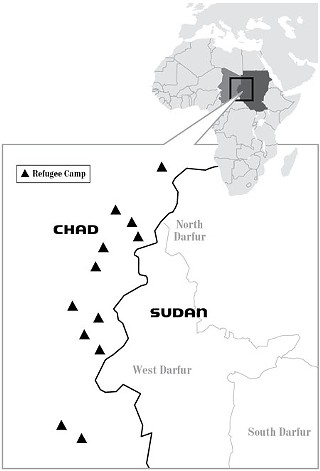 Map of the Chad/Sudan border: Even though they are at least 40 miles from the border, U.N. refugee camps are still attacked by Sudanese guerrillas.