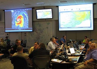 Employees from more than 60 different  agencies worked Saturday at the city's Office  of Emergency Management Center, about 12 hours after Ike made landfall.