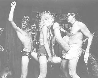 As seen in <i>OUI </i>magazine, 1978 (l-r): Rick Turner, Kent Temple, porn star Serena, and Artly Snuff with the first incarnation of the Penises