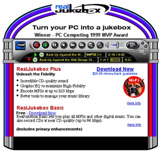 While the MP3 debate raged on, RealJukebox was one of the many sites supplying free MP3s to thousands of users daily.