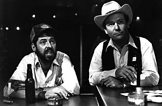 Lou Perryman (l) with Sonny Carl Davis in <i>Last Night at the Alamo</i>