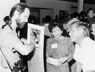Photographer Alan Pogue, Amalia Rodriguez-Mendoza, and Cesar Chavez in 1987
