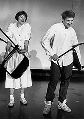 Catmull and David Stahl as Emily Webb and George Gibbs in the Big State Productions staging of <i>Our Town</i>, 1991