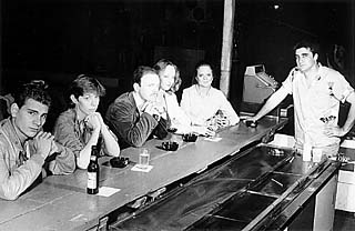 Catmull, second from left, and the cast of <i>Kennedy's Children</i>, with director Ken Webster, right, at Liberty Lunch, 1985