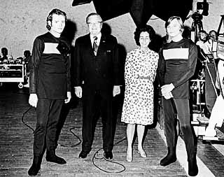 Former Governor Dolph Briscoe and wife Janey visit the set of <i>Logan's Run</i>.