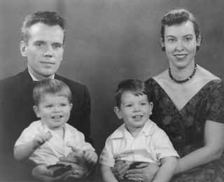 Mary Ladd Gavell managed to end up in <i>The Best American Short Stories of the Century</i>, but not at the expense of her everyday life. In 1957, the Gavell family returned to Texas from Washington, D.C., for a visit and had this photo taken. Mary is holding her son Stefan Michael, with Anthony on his father Stefan's lap.